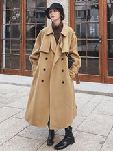 Solid Color Loose Wool Lapel Long Coat
